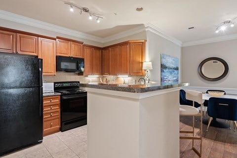 Model kitchen counter  at The Berkeley Apartments, Georgia, 30096